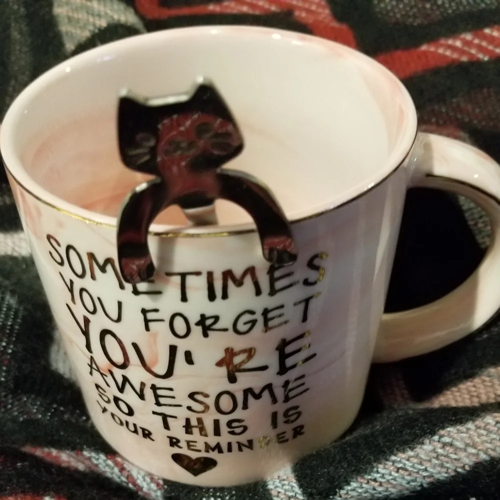 Inspirational Cup, Cat Spoon & Journal Set: Sometimes You Forget You're Awes…